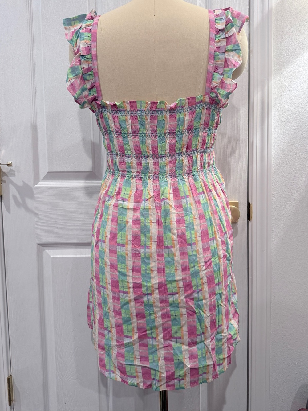 French Connection Bibiana Check Pastel Plaid Mini Dress - Pink & Mint - 12 - Picture 5 of 16